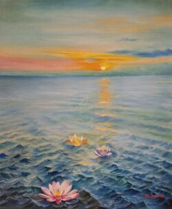 tramonto con ninfee